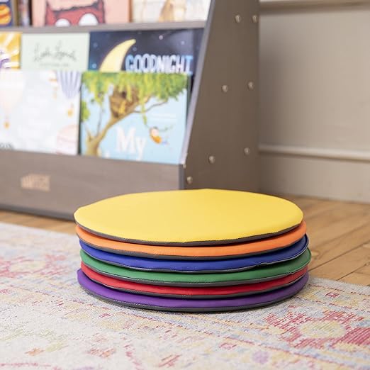 ECR4Kids SoftZone Colorful Floor Pads, Round, Flexible Seating, Assorted, 6-Piece