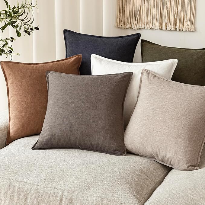 Foindtower Set of 2, Decorative Linen Soild Throw Pillow Covers Soft Accent Euro Cushion Case Farmhouse Neutral Pillowcase for Chair Couch Sofa Bedroom Living Room Home Decor 26 x 26 Inch Light coffee