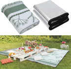 91x 71 in Extra Large Outdoor Picnic Blanket with Waterproof Mat Oversize Beach Woven Cotton Yarn Blanket with Fringe Machine Sandproof for Spring Summer Camping Beach Park(Plants,Green)