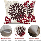 DFXSZ Red Brown Flower Pillow Covers 20x20 Inch Set of 2 White Gray Colored Throw Pillows Outdoor Waterproof Decor for Living Room Sofa Patio Funiture Garden Floral Polyester Pillow Covers 002L20