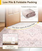 Area Rugs 2'x8' Runner Rug Non Slip Washable for Kitchen Hallway Bedroom Beside Laundry Room Bathroom Rug, Floor Carpet, Pink Greypink Cute