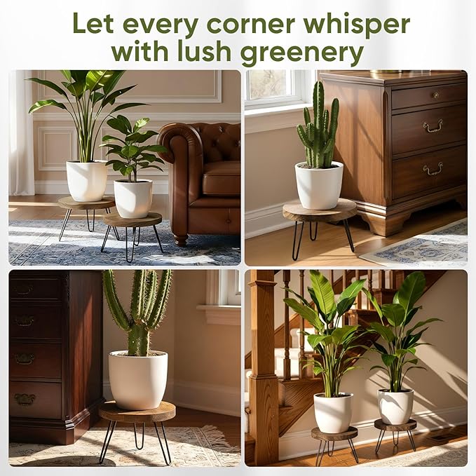 ROSSNY Small Indoor Plant Stand Stool: Fits for Under 10" Wide Pot - Wooden Plant Stool - Single Tier Short Round Plant Stool - Mid-century Modern Style for Indoor Outdoor Home Garden Décor, Dark Brown, 3 Pack (Without Pot)