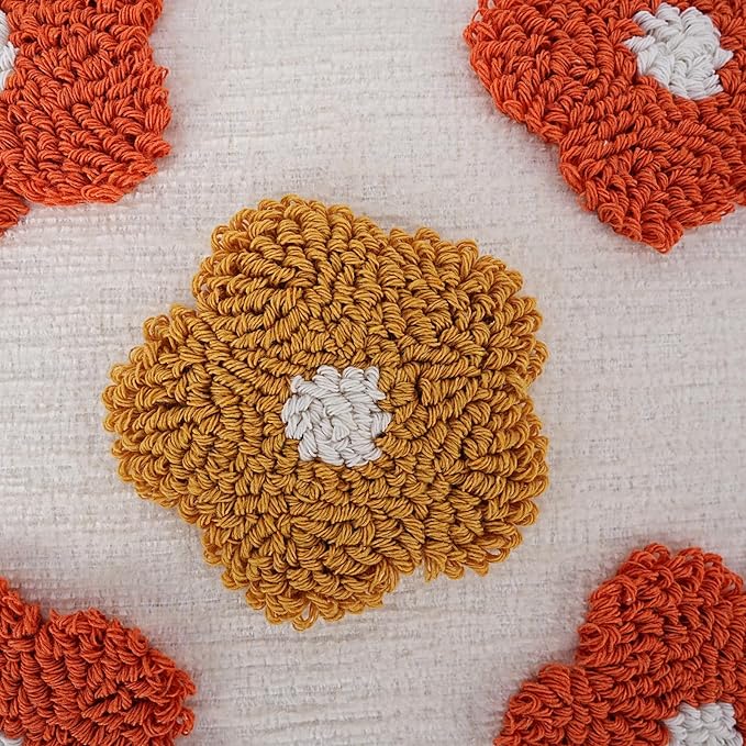 Adabana Chenille Flower Throw Pillow Cover 18x18 Boho Decorative Tufted Pillows Cover Soft Textured Accent Pillow for Couch Bed Sofa Living Room Bedroom, Yellow Orange