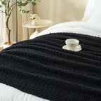 Throw Blanket for Couch, Black Luxury Knitted Throws 50"x60", Textured Blankets with Handmade Fringe Tassels for Bed Sofa Decorative, Chunky Soft Farmhouse Boho Home Decor