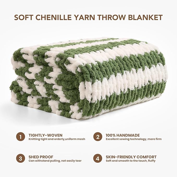 L'AGRATY Chunky Knit Blanket Throw: 50''x60'' Chenille Chunky Knitted Throw Blankets for Bed Couch - Handmade Thick Cable Knit Blanket - Large Crochet Rope Blankets for Home Decor