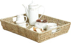 16.93 inch Rectangular Wicker Tray, Hand-Woven Rattan Serving Trays with Handles for Snack Drinks Coffee Table Tray, Seagrass 1Pack