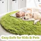 Amdrebio Grass Green Round Rugs 6Ft for Living Room Bedroom Decor Aesthetic, Large Fluffy Shaggy Circle Area Rug for Kids Playroom Baby Nursery, Big Soft Shag Fuzzy Modern Cool Floor Circular Carpet
