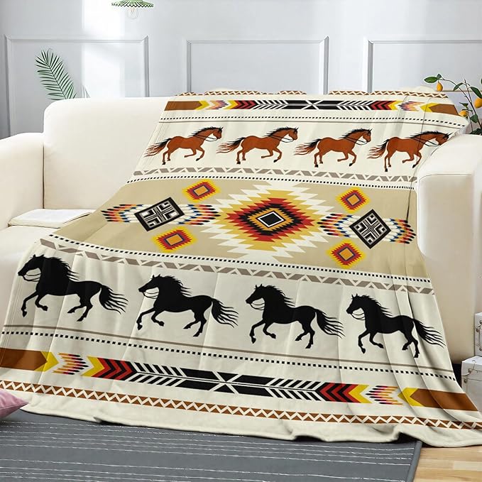 Western Throw Blanket, Cowboy Soft Cozy and Warm Couch Blankets Gift for Western Lover, Decorative Blankets for Sofa Couch Bed, Beige Brown 50×60 inches