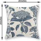 Blue Pillow Covers 20x20 Set of 2 Vintage Boho Floral Hydrangea Herbs Botanical Throw Pillow Cover Outdoor Flower Decoration Pillowcase Linen Farmhouse Cushion Case Decorative for Couch Sofa