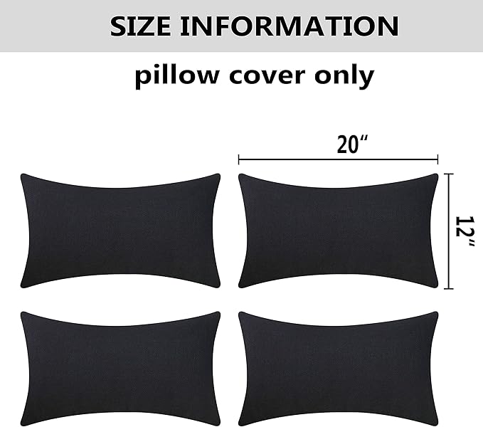 Home Brilliant 12x20 Pillow Cover Set of 4 Fall Decorative Linen Oblong Pillow Cases for Sofa Bedroom Couch Bed, 12x20 inches, 30 x 50 cm, Set of 4, Black