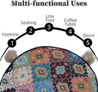 Boho Unstuffed Pouf Cover Ottoman Footrest Indian Mexcian Foot Stool Floor Bean Bag Floor Chair Storage for Living Room Bedroom Decor (Boho Plaid, Round)