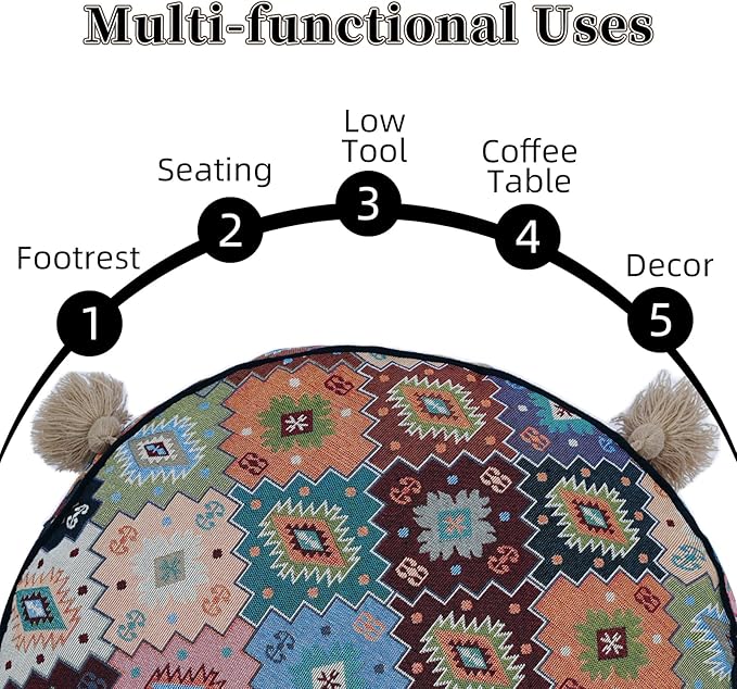 Boho Unstuffed Pouf Cover Ottoman Footrest Indian Mexcian Foot Stool Floor Bean Bag Floor Chair Storage for Living Room Bedroom Decor (Boho Plaid, Round)
