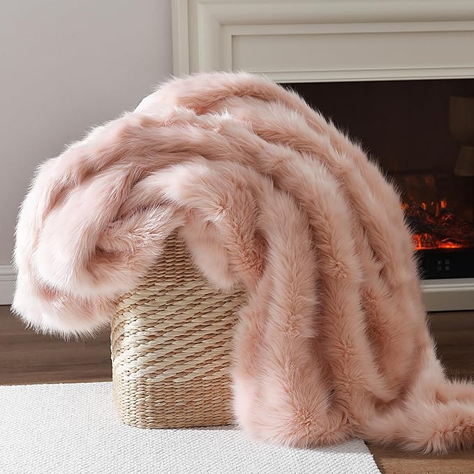 HORIMOTE HOME Pink Faux Fur Throw Blanket, Long Pile Light Pink Fur Blanket, Super Warm, Soft, Cozy, Fuzzy, Fluffy Throws for Couch Bed Sofa, Aesthetic Home Room Decor Throw, 60" x 80"