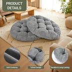 Large Floor Pillow for Adults, 22x22" Memory Foam Floor Cushion with Corduroy Cover, Round Floor Sitting Cushions for Meditation, Lounge,Seating for Yoga, Tatami Living Room (2, Round-Dark Grey)