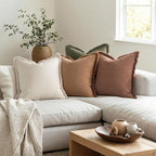 MIULEE Decorative Couch Pillow Covers Neutral Linen Fringe Throw Pillows Set of 4 Soft Rustic Cushions Boho Farmhouse Pillowcases for Bed Sofa Living Room Spring Decor 22x22 Inch Beige/Brown/Green
