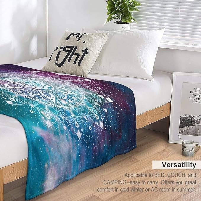 Hippie Mandala Throw Blanket Bohemian Galaxy Space Indian Medallion Trippy Aesthetical Blanket for Sofa Bed Couch Chair Or Dorm 40"x50"