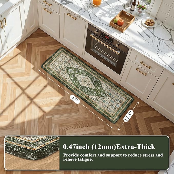 Collive Anti Fatigue Mats for Kitchen Floor, Comfort Non Slip Kitchen Floor Mats Cushioned Standing Desk Mat for Office, Laundry, Sink, 17”x47” Green Waterproof Kitchen Rugs
