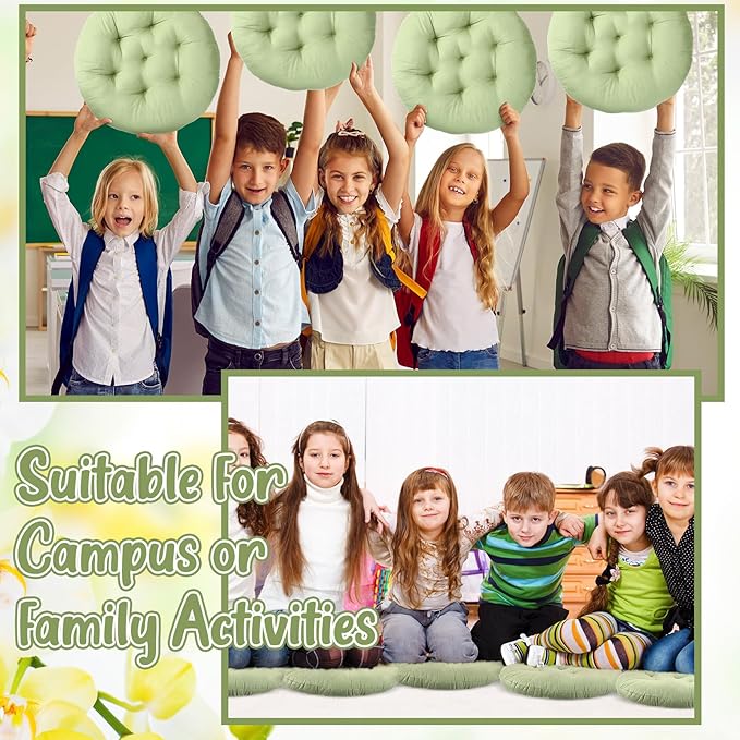 Fumete 12 Pcs Floor Pillows Cushions Seating 16 x 16 Inches Color Round Seat Reading Floor Chair Cushions for Kids Adults Classroom Home School Playing Supplies(Green)