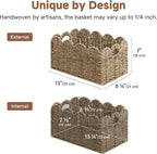 StorageWorks Seagrass Hyacinth Baskets, Hand-woven Rattan Baskets with Built-in Handles, Cute Baby Basket for Nursery, Basket for Organizing and Decor, 13"L x 8¼"W x 7"H
