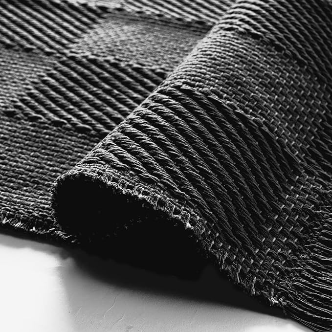 BESTSWEETIE 2'x6' Washable Rug Hand-Woven Low Pile Soft Checkerboard Pattern Reversible Checkered Braided Rugs with Short Fringe Carpet for Living Room Bedroom Dining Room Home Decor - Black/White