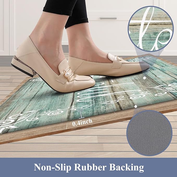 HEBE Anti Fatigue Kitchen Mat Set of 2 Non Slip Cushioned Kitchen Mats for Floor Waterproof Farmhouse Kitchen Rugs and Mats Set Comfort Standing Desk Mat Carpet for Sink,Office,Laundry