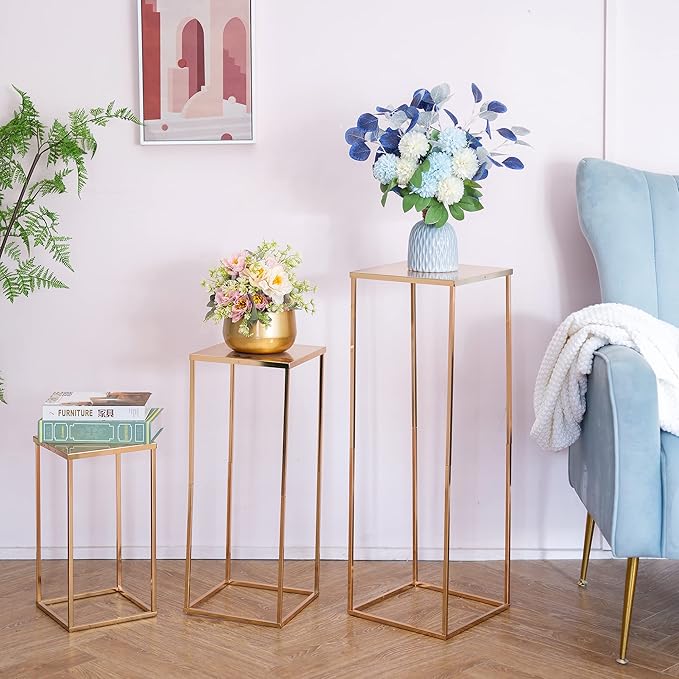Gold Metal Cube Vase Stand for Wedding Centerpieces, 31.5in Tall, 10 Pcs