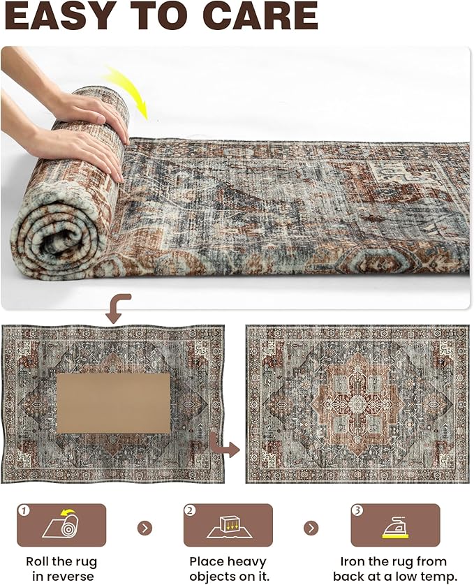 Washable Runner Rug 2.6x8 Runners for Hallways, Ultra-Thin Carpet Runners for Entryway Anti Slip Backing Runner Rugs for Kitchen Laundry Room Indoor Hallway (Grey/Brown/Tan)