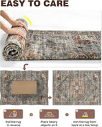 Washable Runner Rug 2x3 Runners for Hallways, Ultra-Thin Carpet Runners for Entryway Anti Slip Backing Runner Rugs for Kitchen Laundry Room Indoor Hallway (Grey/Brown/Tan)