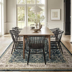 Vintage Distressed 8x10 Rugs for Living Room Bedroom, Washable Non Slip Dining Room Rugs for Under Table, Low Pile Thin Soft Carpet Farmhouse Dark Medallion Printed, Midnight/Multi