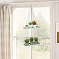 Shinehola Hanging Planters for Indoor Outdoor Plants (Length - 15.5"), Plant Hanger Indoor | Large Metal Hanging Plant Holder, 2-Tier Hanging Planter Shelf, No Plant/Pot Included (Green, 2-Tier)