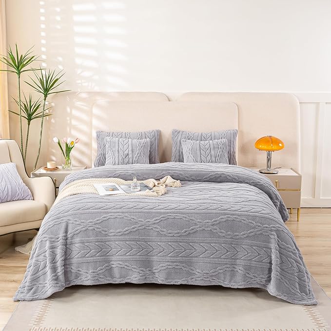 YUSOKI Queen Size Blanket Single Layer,Weight(4.4lb),370GMS-3D Stylish Design for Gift Home Decor (Light Grey,90"x90")