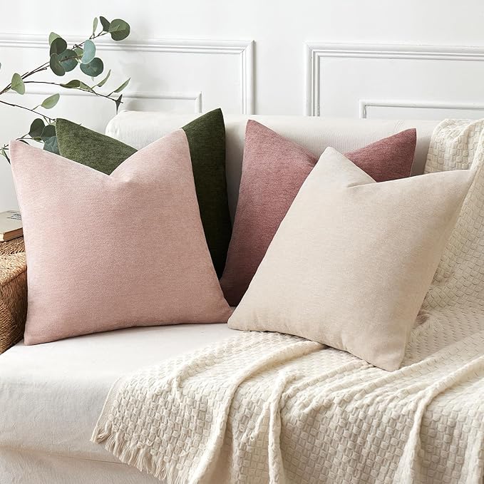 MIULEE Pack of 2 Cream Decorative Pillow Covers 18x18 Inch Soft Chenille Couch Spring Throw Pillows Farmhouse Cushion Covers for Home Decor Sofa Bedroom Living Room