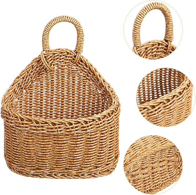 DOITOOL Woven Hanging Storage Basket 9.64X7.48X3.93In Kitchen Wall Basket for Ginger Garlic Onion Storage and Decorative Organization