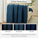 Knitted Throw Blanket 60"X80", Navy Blue Knit Throws for Bed, Super Soft Boho Chevron Blankets for Couch Sofa Chair Room Decor, Textured Decorative Farmhouse Cozy Lightweight