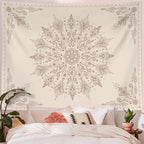 Accnicc Boho Floral Mandala Tapestry for Bedroom Bohemian Butterfly Flower Tapestry Aesthetic Wall Art Large Beige Hippie Indian Tapestries Wall Hanging for Living Room Dorm Decor 80 x 60 Inch