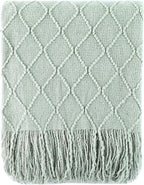 BATTILO HOME Sage Green Throw Blanket for Couch, Boho Bed Throws Blanket, Spring Decorative Light Blue Throw Blanket for Sofa Living Room, 52"x80"