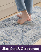 DEXI Kitchen Floor Mats Anti Fatigue, 23x59 Large Cushioned Vintage Runner Rug Waterproof, Standing Comfort Memory Foam Padded for Front Sink Laundry Office, Light Grey and Blue