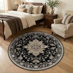 Area Rugs 4ft Washable Non-Slip, Floral Vintage Distress Print Pattern Medallion Carpet for Living Room Bedroom Dining Room, Black Brown Neutral Dark Tan