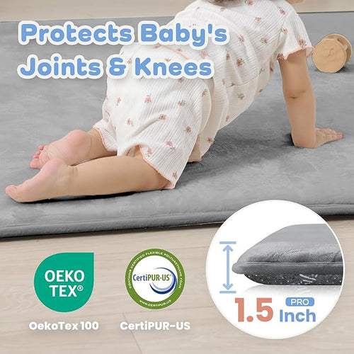 1.5" Thick Baby Play Mat for Floor, 59x79 Playpen Mat, Pro Soft Flannel Foam Mats Toddler Infant Kids Crawling for Nursery Rug Playroom Living Room Waterproof Easy Care Non-Slip (Dark Grey)