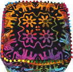 CRAFT KALA Square Mandala Floor Pillow Cushion Cover Seating Throw Cover Hippie Decorative Bohemian Ottoman Poufs Cover Pillow Cases Cotton Living Room Home Décor 18X18X14 inch, Multi U.p Elephant