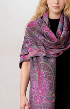 Achillea Reversible Paisley Pashmina Rave Scarf – Exotic Indian Shawls and Wraps for Evening Dresses, Festivals, All Seasons