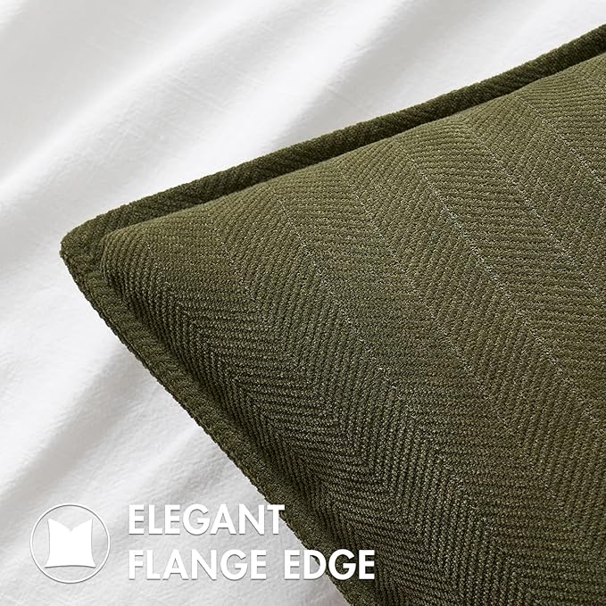 MIULEE Pack of 2 Olive Green Decorative Pillow Covers 24x24 Inch Soft Chenille Luxurious Couch Throw Pillows Boho Cushion Covers Euro Shams with Elegant Design for Sofa Bed Living Room Home Decor