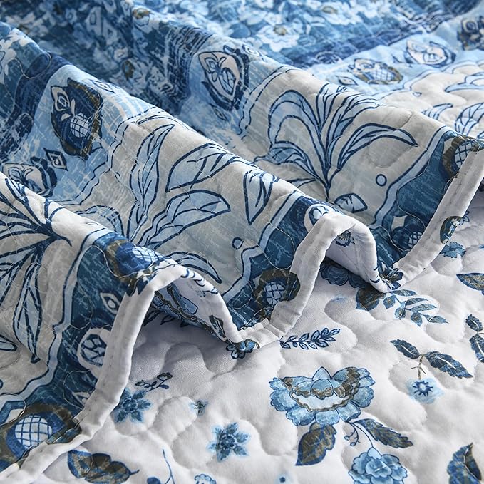HORIMOTE HOME Boho Quilt Twin Size Blue Bohemian Floral Quilt Bedding Set, Soft Lightweight Twin Comforter for All Season, Farmhouse Bedspread Coverlet with 1 Pillow Sham, 68 x 86 inches