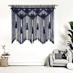 Youngeast Large Macrame Wall Hanging Boho Woven Tapestry Bohemian Macrame Wall Decor Handmade Tassel Tapestry Home Decoration for Bedroom Living Room 39"X31" (Wood Dowels Not Included) (Navy)