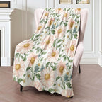 Daisy Floral Blanket 40×50 Inch,Vintage Pink Wildflower Lightweight Flannel Throw with Green Leaves on White,Spring Rustic Farmhouse Home Decor,Gifts for Girls,Women