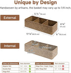 StorageWorks Toilet Paper Basket for Back of Toliet， Bathroom Basket with 3 Enlarged Compartments, Seagrass Toilet Paper Storage Baskets, 16½"x 5½"x 5½", Brown, 2-Pack