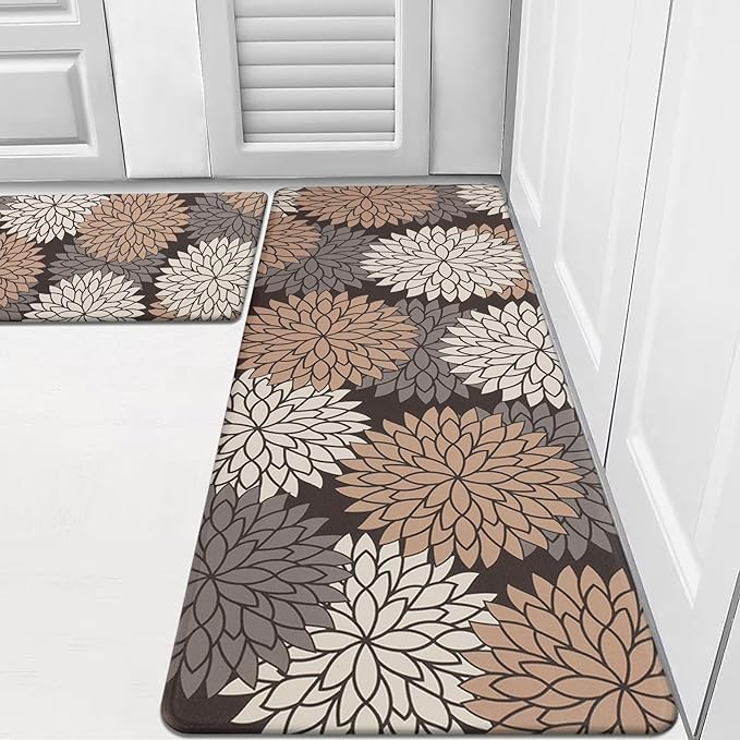 HEBE Anti Fatigue Kitchen Rug Sets 2 Piece Non Slip Kitchen Mats for Floor Cushioned Kitchen Rugs and Mats Waterproof Comfort Standing Mat Runner for Kitchen,Home Office,Sink,Laundry