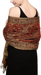 Achillea Reversible Paisley Pashmina Rave Scarf – Exotic Indian Shawls and Wraps for Evening Dresses, Festivals, All Seasons