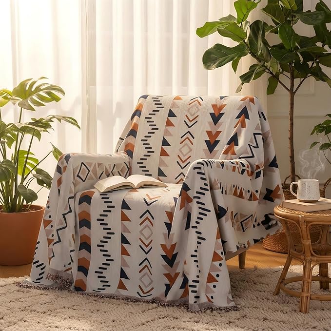 amorus Bohemian Throw Blankets,Throw Blanket Chenille Jacquard Tassels Soft Throws Cover for Couch, Bed,Outdoor Camping Picnic Car Travel Warm & Cozy for Seasons, Pattern VI(63"*71")