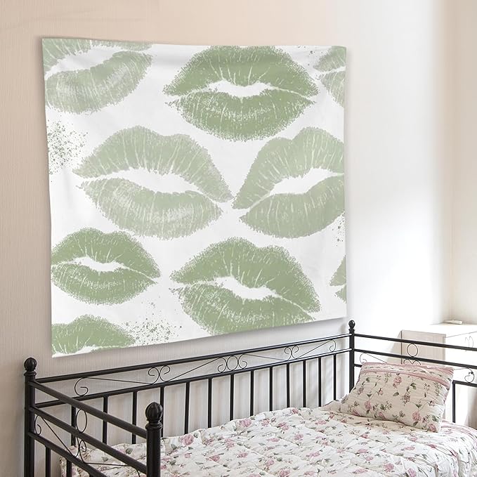 WNAGT Trendy Black and White Kiss Lips Tapestry Wall Hanging, Funky Makeup Wall Decor, Fashion Aesthetic Wall Blanket Decor for Girls Room College Dorm Makeup Room Beauty Room, 50x60 Inch